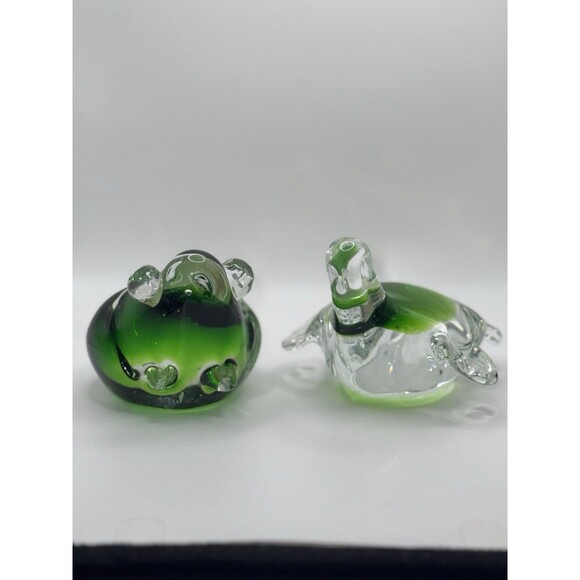 Murano Style Frog And Turtle Paperweight Set Green Hand Blown Art Glass - Picture 3 of 14